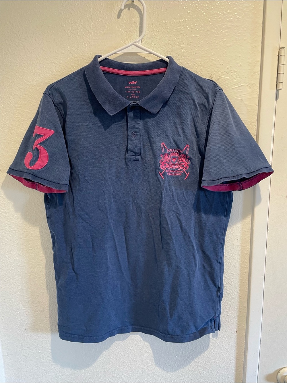 💎 Celio Urban Collection Men's Polo Shirt XL Navy Pink 🏇